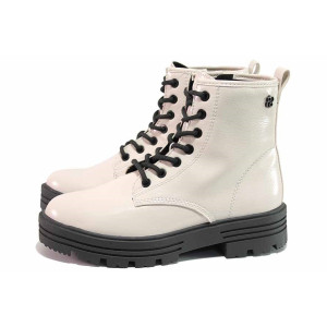 Бежови анатомични дамски боти, лачена еко кожа - всекидневни обувки за есента и зимата N 100020374