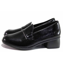 Черни анатомични дамски обувки със среден ток, лачена еко кожа - всекидневни обувки за пролетта и есента N 100020385