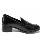 Черни анатомични дамски обувки със среден ток, лачена еко кожа - всекидневни обувки за пролетта и есента N 100020385