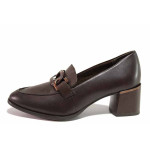 Кафяви анатомични дамски обувки със среден ток, естествена кожа - ежедневни обувки за пролетта и есента N 100020438