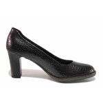 Черна анатомични дамски обувки с висок ток, естествена кожа с крокодилска шарка - официални обувки за пролетта и есента N 100020439