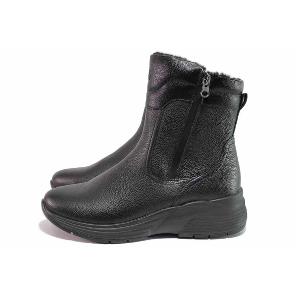 Черна анатомични дамски боти, естествена кожа - всекидневни обувки за есента и зимата N 100020599