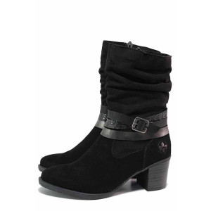 Черна анатомични дамски боти, естествен велур - ежедневни обувки за есента и зимата N 100020630