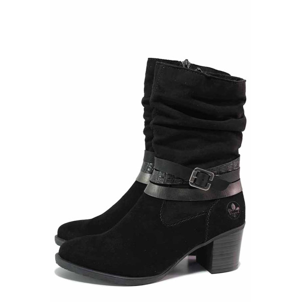 Черна анатомични дамски боти, естествен велур - ежедневни обувки за есента и зимата N 100020630