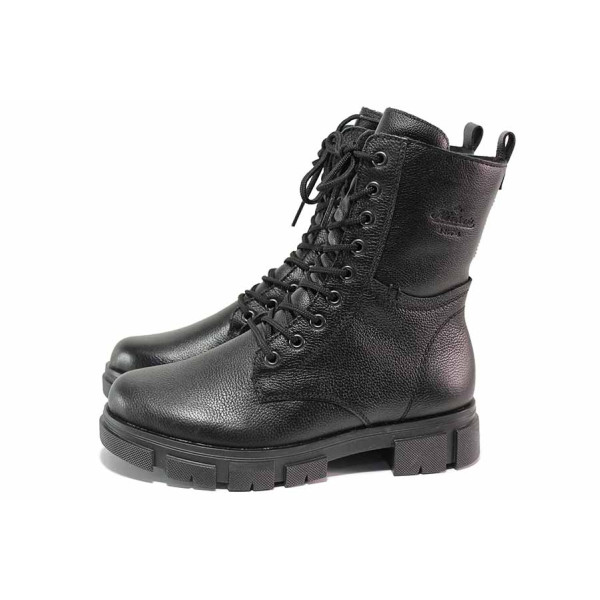 Черни дамски боти, естествена кожа - ежедневни обувки за есента и зимата N 100020634