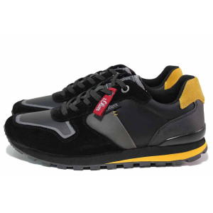 Черни анатомични мъжки обувки, естествена велурена кожа и еко-кожа - спортни обувки за пролетта и есента N 100020650