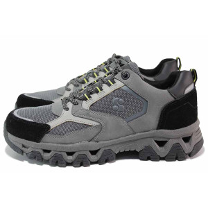 Черни анатомични мъжки маратонки, естествена кожа и текстилна материя - всекидневни обувки за пролетта и есента N 100020652