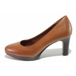 СветлоКафяви анатомични дамски обувки с висок ток, естествена кожа - официални обувки за целогодишно ползване N 100020655