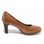СветлоКафяви анатомични дамски обувки с висок ток, естествена кожа - официални обувки за целогодишно ползване N 100020655