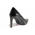 Черна анатомични дамски обувки с висок ток, лачена еко кожа - официални обувки за целогодишно ползване N 100020656