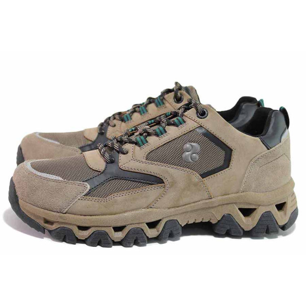 Бежови анатомични мъжки обувки, естествена кожа и еко-кожа - спортни обувки за пролетта и есента N 100020658