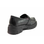 Черна анатомични дамски обувки с равна подметка, здрава еко-кожа - всекидневни обувки за пролетта и есента N 100020661