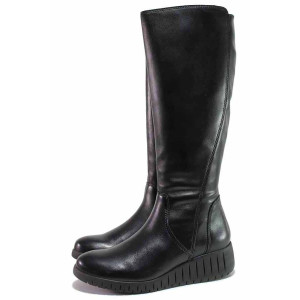 Черни дамски ботуши, анатомични, естествена кожа - ежедневни обувки за есента и зимата N 100020674