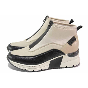 Бежови анатомични дамски боти, еко-кожа и текстилна материя - спортни обувки за есента и зимата N 100020686