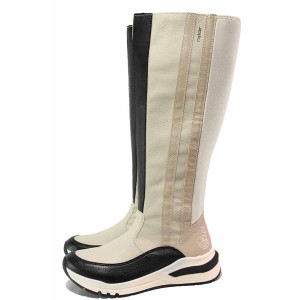 Бежови анатомични дамски ботуши, еко-кожа и текстилна материя - спортни обувки за есента и зимата N 100020698