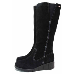 Черна анатомични дамски ботуши, естествен велур - ежедневни обувки за есента и зимата N 100020722