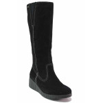 Черна анатомични дамски ботуши, естествен велур - ежедневни обувки за есента и зимата N 100020722
