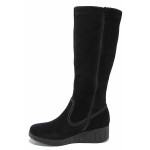 Черна анатомични дамски ботуши, естествен велур - ежедневни обувки за есента и зимата N 100020722
