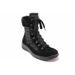 Черни анатомични дамски боти, естествен велур - ежедневни обувки за есента и зимата N 100020778