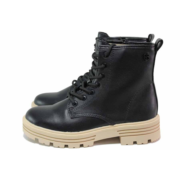 Черна анатомични юношески боти, здрава еко-кожа - всекидневни обувки за есента и зимата N 100020779
