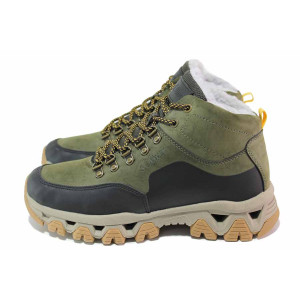 Зелени анатомични мъжки боти, здрава еко-кожа - спортни обувки за есента и зимата N 100020830