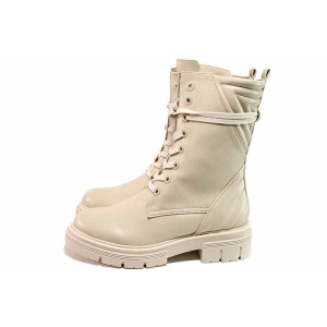 Бежови анатомични дамски боти, здрава еко-кожа - ежедневни обувки за есента и зимата N 100020834