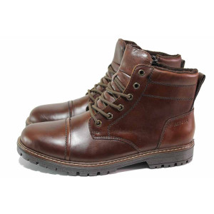 Кафяви анатомични мъжки боти, естествена кожа - всекидневни обувки за есента и зимата N 100020844