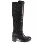 Черни дамски ботуши, естествена кожа - ежедневни обувки за есента и зимата N 100020847