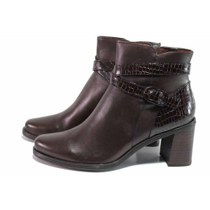 Кафяви анатомични дамски боти, естествена кожа и еко-кожа - ежедневни обувки за есента и зимата N 100021073