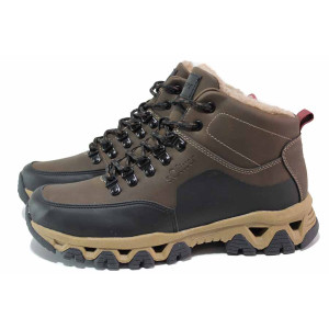 Тъмнокафяви мъжки боти, здрава еко-кожа - ежедневни обувки за есента и зимата N 100021077