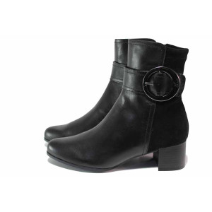 Черна анатомични дамски боти, естествена кожа и текстилна материя - елегантни обувки за есента и зимата N 100021079