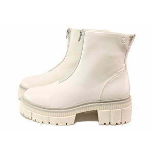 Анатомични бежови дамски боти, здрава еко-кожа - всекидневни обувки за есента и зимата N 100021084