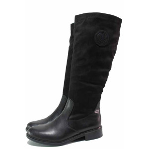 Черна анатомични дамски ботуши, естествена кожа и текстилна материя - ежедневни обувки за есента и зимата N 100021070