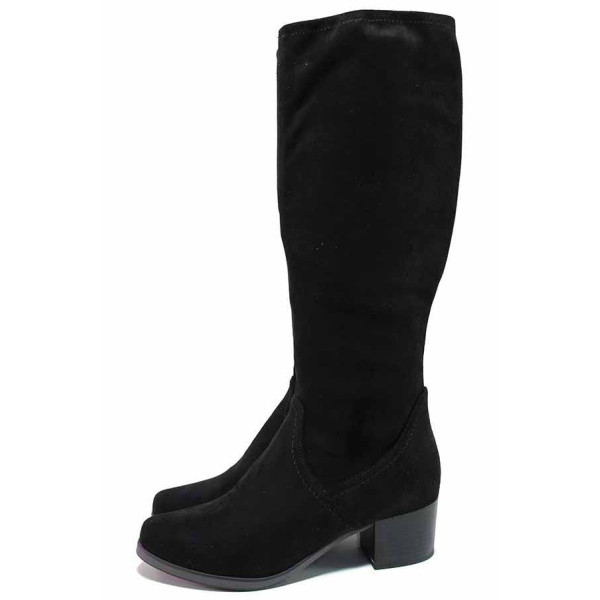 Черни дамски ботуши, качествен еко-велур - всекидневни обувки за есента и зимата N 100021100