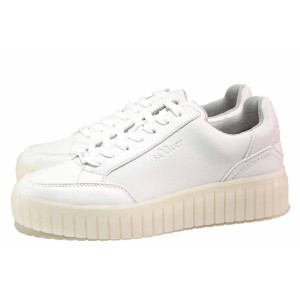 Бели тинейджърски маратонки, здрава еко-кожа - спортни кецове за пролетта и есента N 100021256