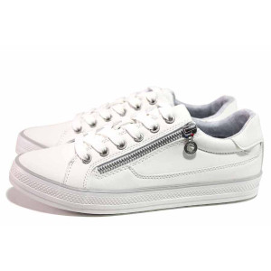 Бели спортни дамски обувки, анатомични, здрава еко-кожа - спортни кецове за пролетта и есента N 100021260