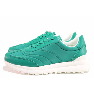 Зелени дамски маратонки, еко-кожа и текстилна материя - спортни обувки за пролетта и есента N 100021261