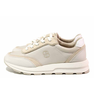 Бежови дамски маратонки, еко-кожа и текстилна материя - спортни обувки за пролетта и есента N 100021262