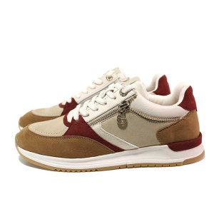 Кафяви спортни анатомични дамски обувки, естествена кожа - всекидневни обувки за пролетта и лятото N 100021266