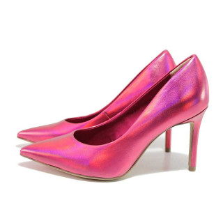 Розови анатомични дамски обувки с висок ток, здрава еко-кожа - официални обувки за пролетта и лятото N 100021265