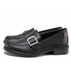 Черни дамски мокасини, естествена кожа - всекидневни обувки за пролетта и есента N 100021270