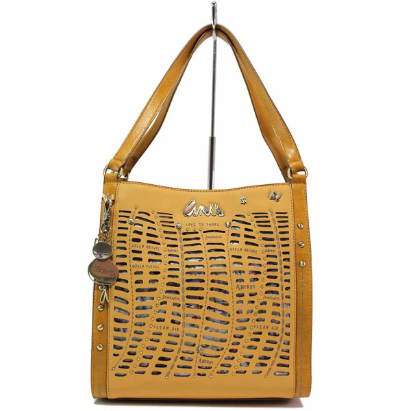Кафява дамска чанта, здрава еко-кожа - удобство и стил за пролетта и лятото N 100021374
