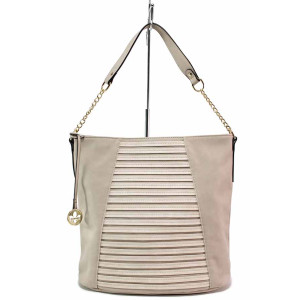 Бежова дамска чанта, здрава еко-кожа - удобство и стил за пролетта и лятото N 100021443