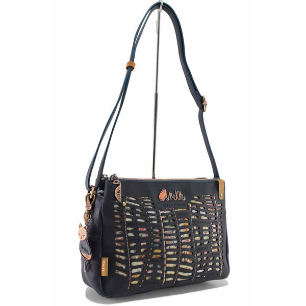 Тъмносиня дамска чанта, здрава еко-кожа - удобство и стил за пролетта и лятото N 100021868