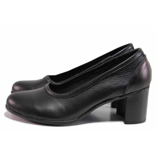 Черни анатомични дамски обувки със среден ток, естествена кожа - ежедневни обувки за пролетта и есента N 10008009