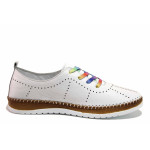 Бели дамски обувки с равна подметка, естествена кожа - ежедневни обувки за пролетта и лятото N 100021326