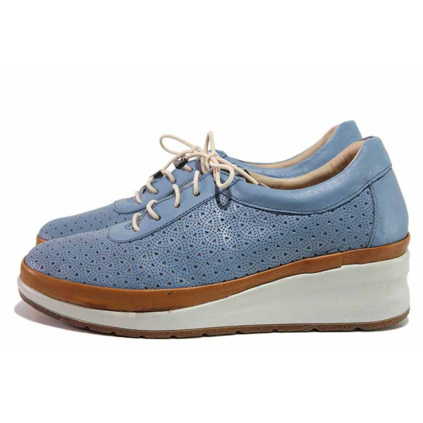 Сини дамски обувки с платформа, анатомични, естествена кожа - ежедневни обувки за пролетта и лятото N 100021341