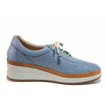 Сини дамски обувки с платформа, анатомични, естествена кожа - ежедневни обувки за пролетта и лятото N 100021341