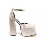 Бежови дамски сандали, сатенена материя - официални обувки за лятото N 100021330