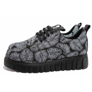 Черни дамски обувки с равна подметка, естествена кожа перфорирана - всекидневни обувки за пролетта и лятото N 100021346